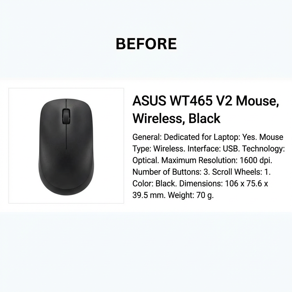 Product listing before enrichment